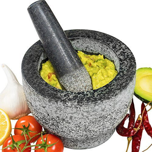 Mortar and Pestle Set In Solid Unpolished Heavy Granite Stone Cooking and Grain Garlic Spice Molcajete Grinder Masher Bowl and Holder For Food Made for a lifetime Ebuns Herb Kitchen Guacamole 